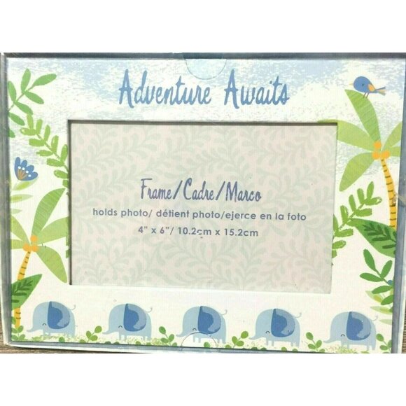 Vacation Frame Adventure Awaits Blue Elephants Flowers Picture Hold 4x6 New - Picture 1 of 3